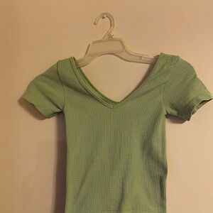 Green V-Neck Ribbed Women's Top